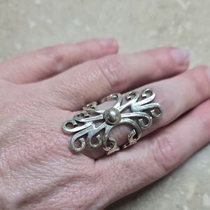 Elegant Sterling Silver Filigree Ring, Adjustable